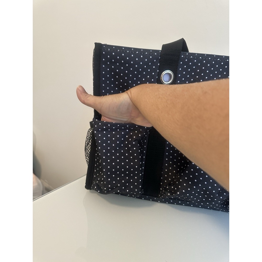 Thirty-One Gifts Black Polka Dot Utility Tote Bag Zipper Closure - Picture 7 of 16